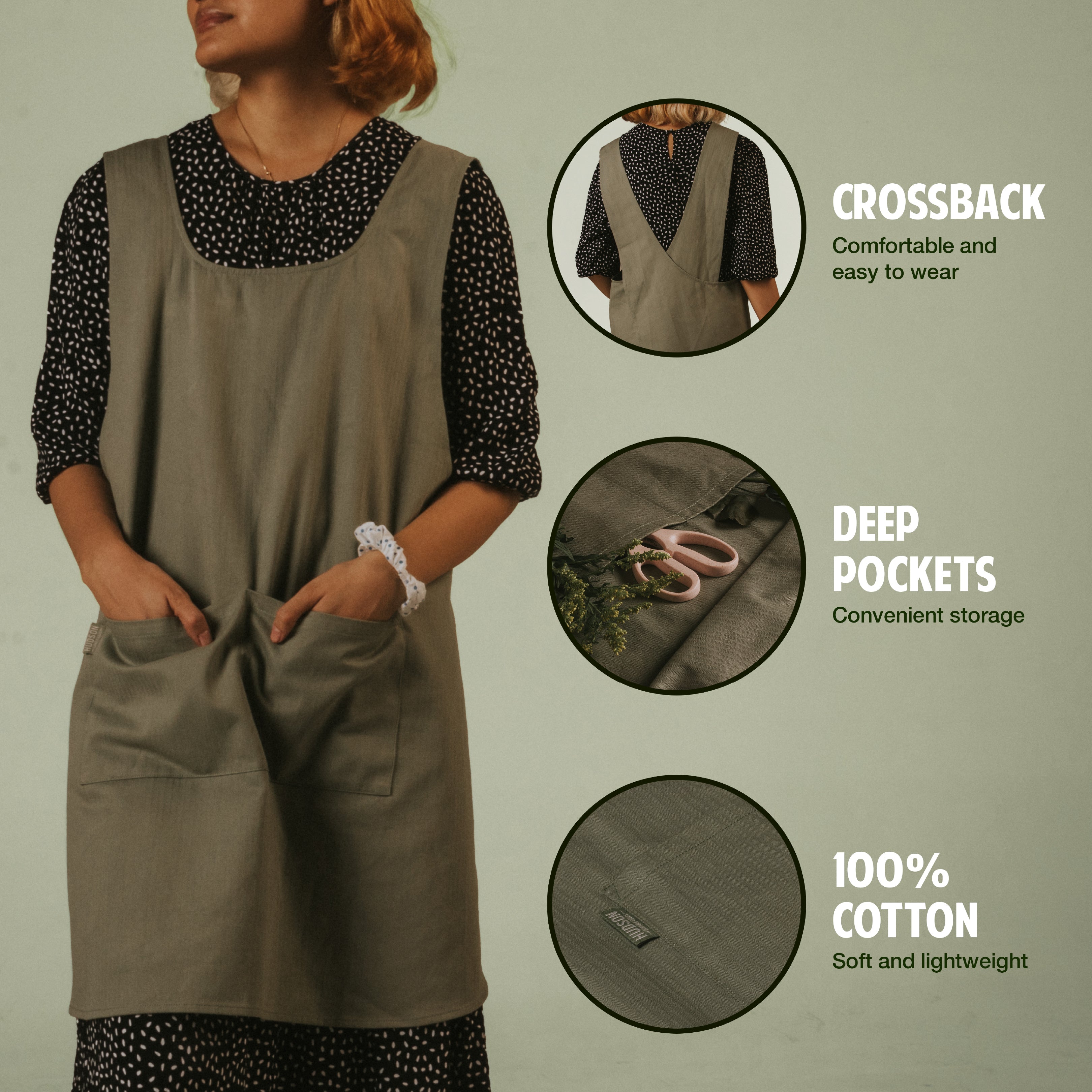 Hudson Durable Goods Cross Back Smock Apron for Women in Sage