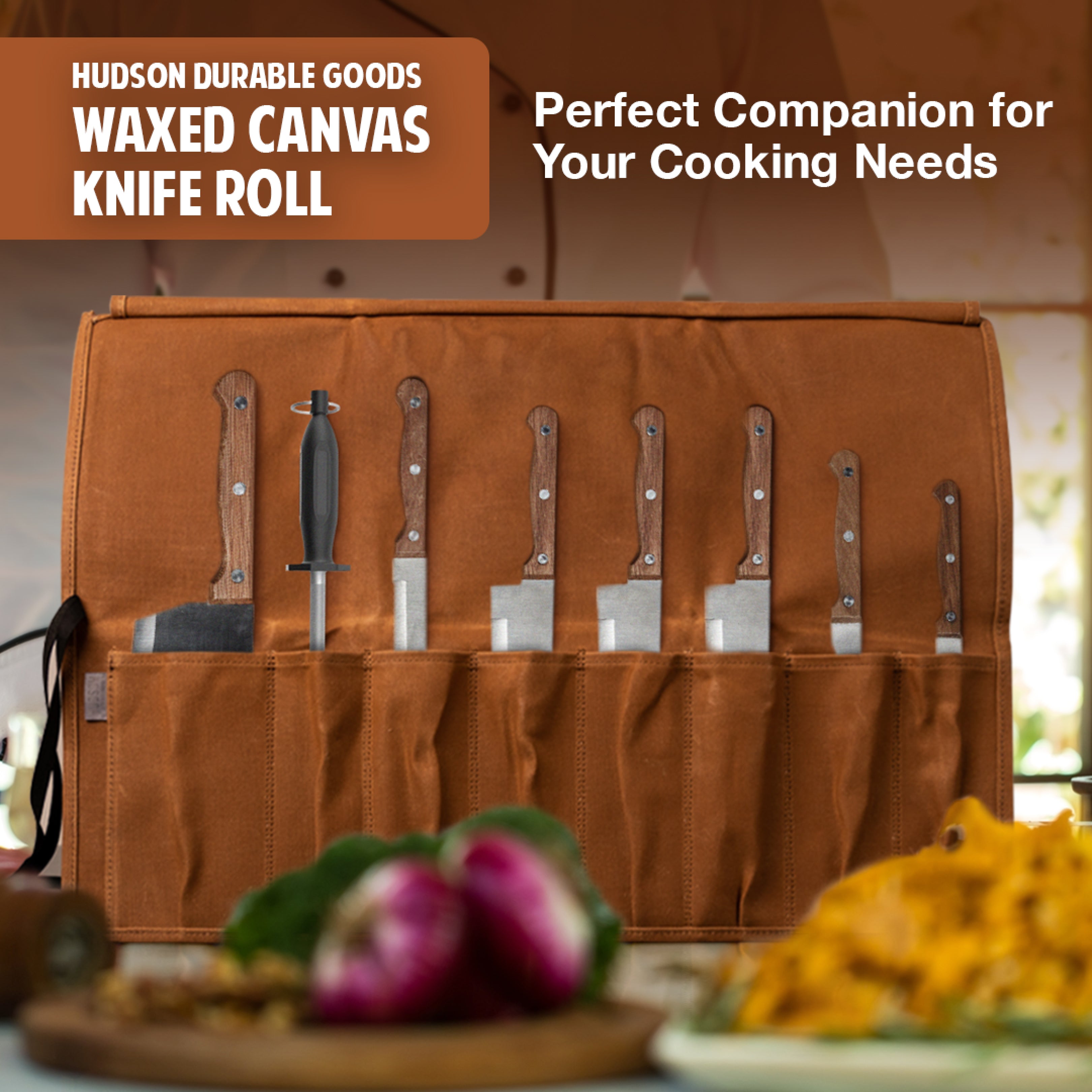 Hudson Durable Goods Premium Waxed Canvas Knife Roll (Tan)