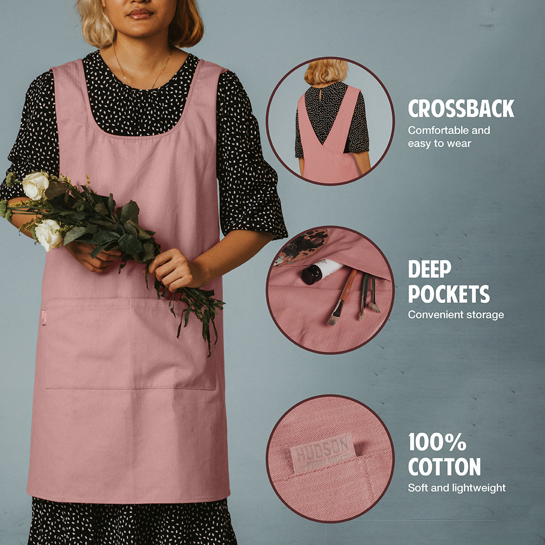 Hudson Durable Goods Cross Back Smock Apron for Women in Rose