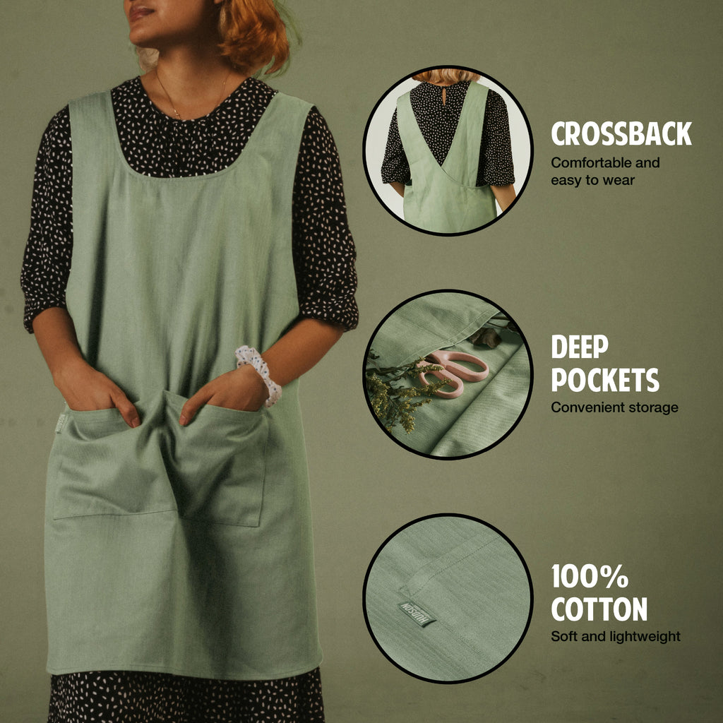 Hudson Durable Goods Smock Cross Back Apron for Women in Eucalyptus