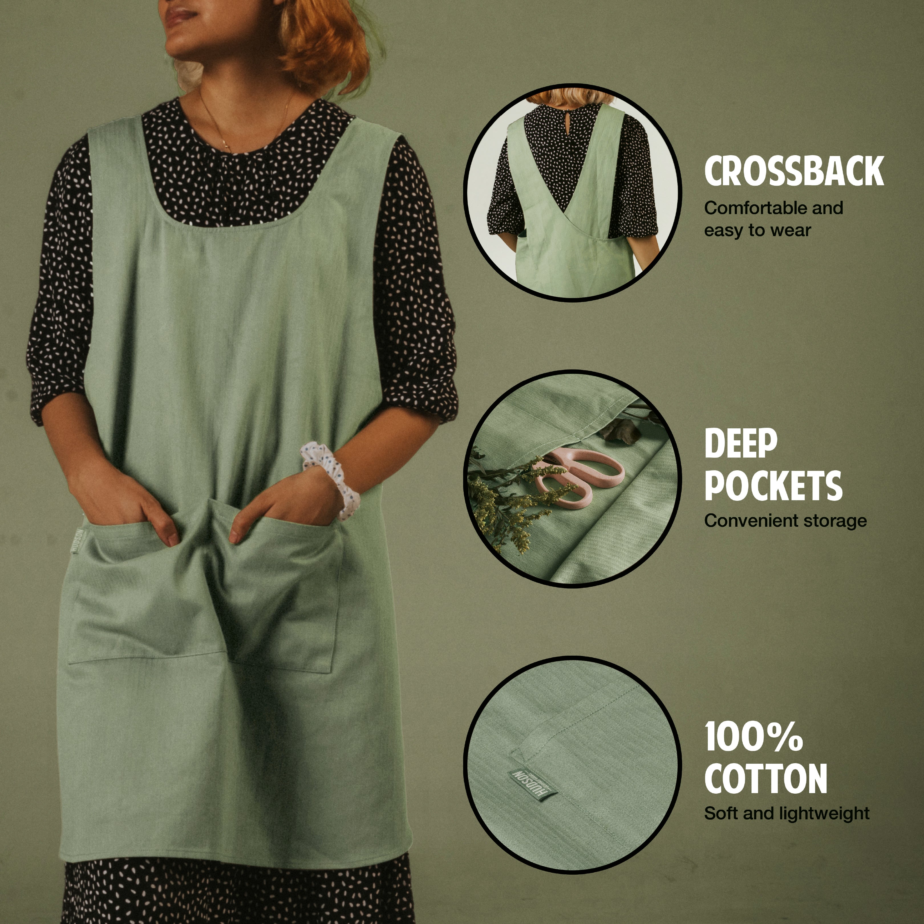 Hudson Durable Goods Smock Cross Back Apron for Women in Eucalyptus