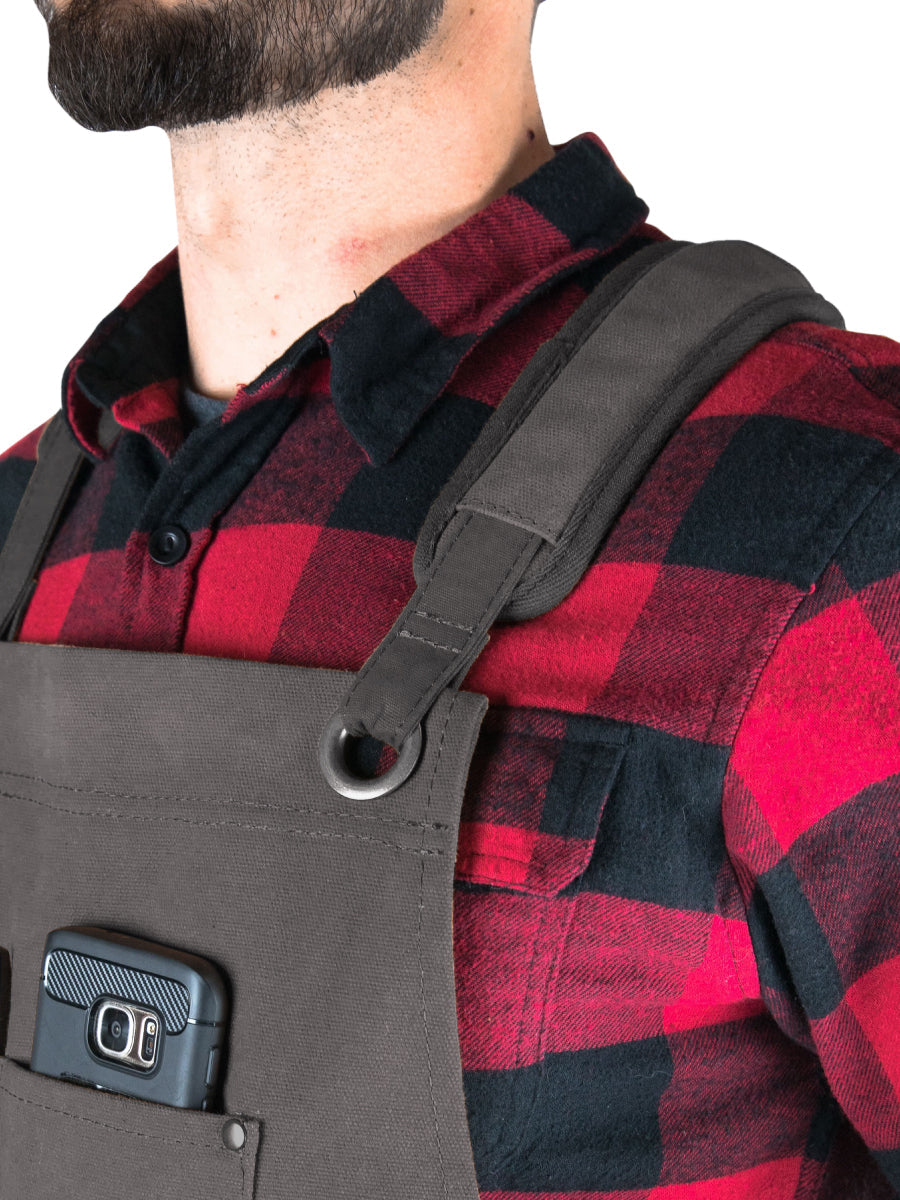 Heavy Duty 16 oz Waxed Canvas Woodworking Apron (Grey) - HDG901WG