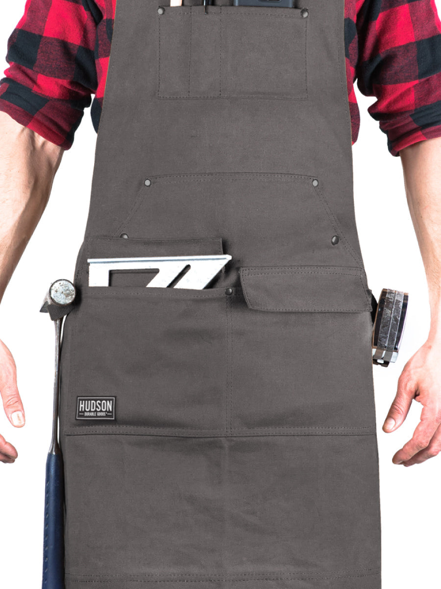 Heavy Duty 16 oz Waxed Canvas Woodworking Apron (Grey) - HDG901WG