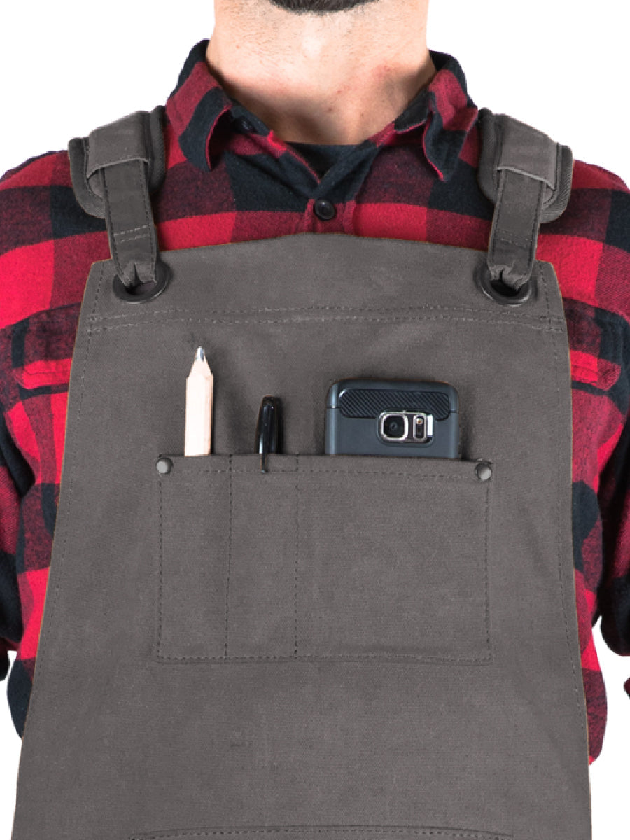 Heavy Duty 16 oz Waxed Canvas Woodworking Apron (Grey) - HDG901WG
