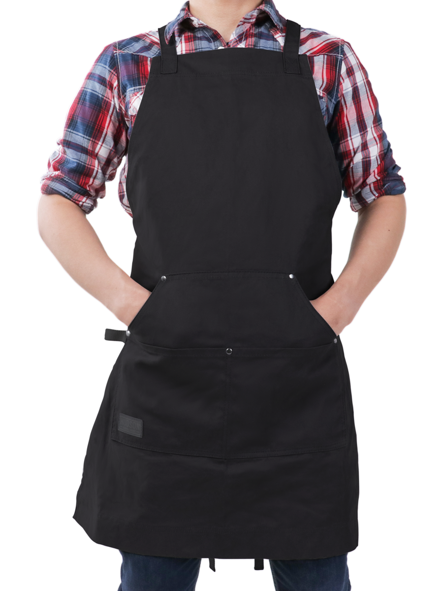 Professional Grade Chef Apron for Kitchen, BBQ, & Grill (Black) - No Top Pocket - HDG815