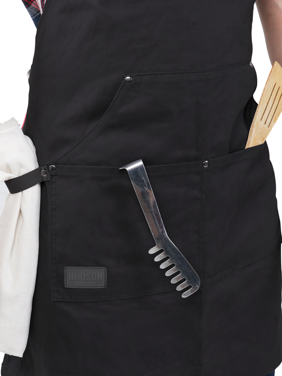 Professional Grade Chef Apron for Kitchen, BBQ, & Grill (Black) - No Top Pocket - HDG815