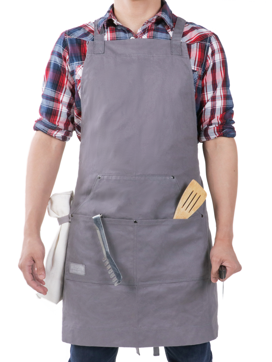 Professional Grade Chef Apron for Kitchen, BBQ, and Grill (Grey) No Top Pocket - HDG815G