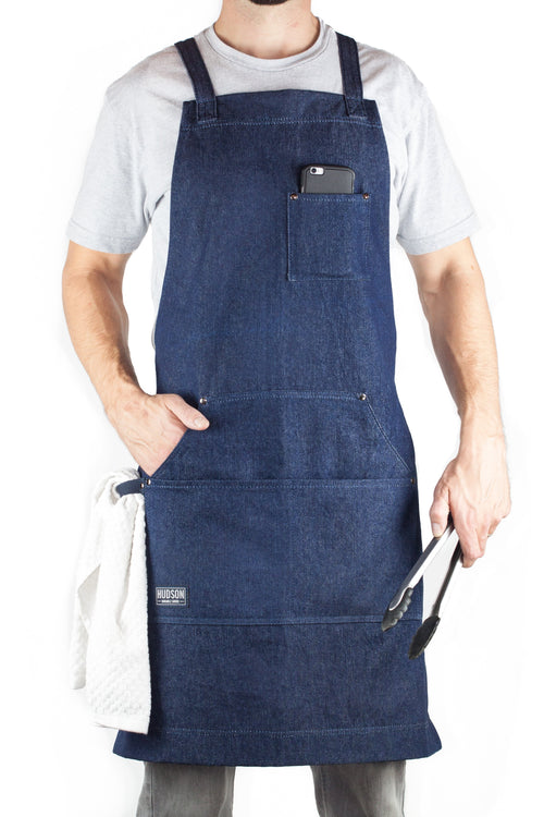 Denim Apron for Kitchen, Grill, and BBQ (Blue Denim) - HDG805D